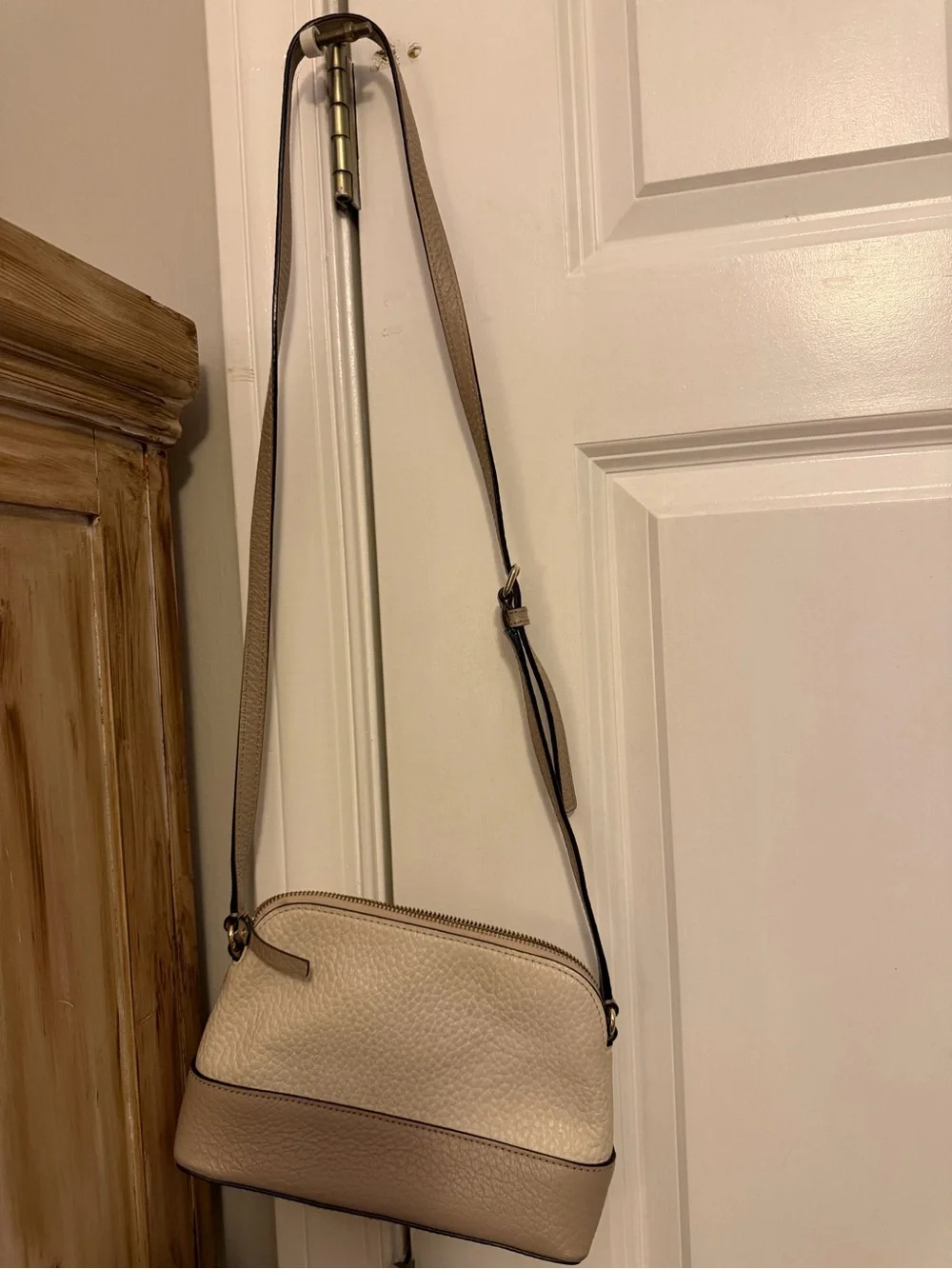 kate spade Cream and Taupe Pebbled Leather Crossbody